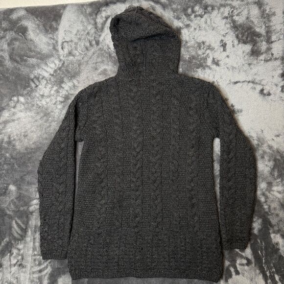 Inis Crafts Ireland Merino Wool Hoodie Long Sleeve Cable Knit Sweater Size M - Picture 7 of 7